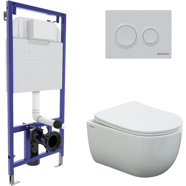 Комплект инсталляция с унитазом Berges Novum525 c с кнопкой О1 белая, унитаз VENTAS Rimless, сиденье Ventas Slim SO (043239)