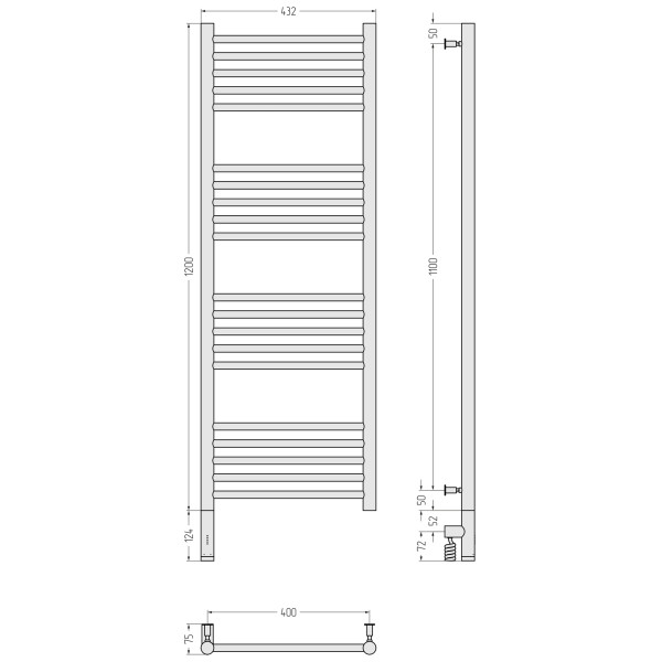 Полотенцесушитель электрический Сунержа Богема 3.0 прямая 1200x400 провод слева матовый белый (30-5804-1240)