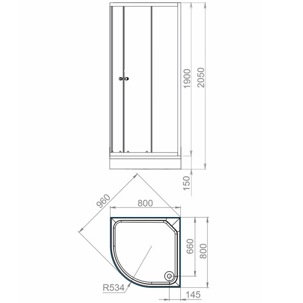 Ограждение душевое Melodia Segment Low 80х80x205 бел/прозр, низк.поддон (MSETWSL8080TWt)