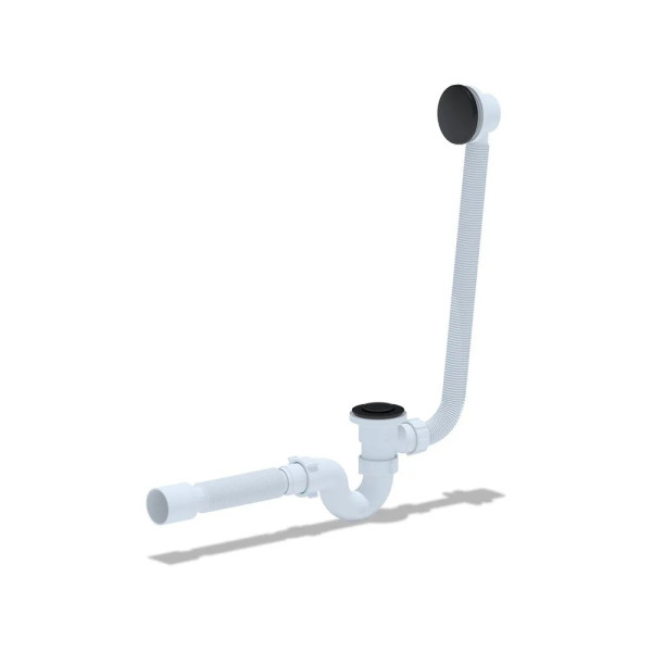 Обвязка для ванны АНИ с выпуском 1 1/2"*40 клик-клак, трубный сифон, с гибкой трубой 375*40/50, (черный) АНИ пласт (EC155BL)