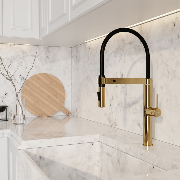 Смеситель для кухни WasserKRAFT с гибким изливом золотой (A8877)