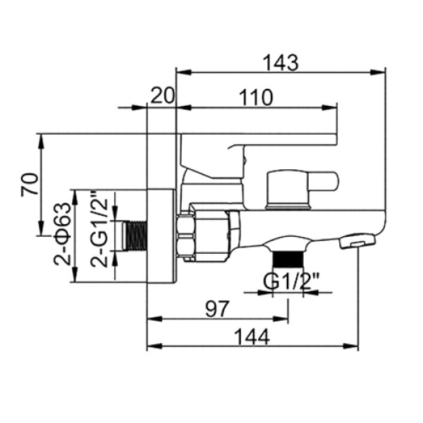 Смеситель для ванны и душа Ledeme с душевым гарнитуром (L3266)