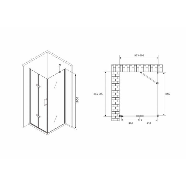 Душевой уголок Abber Zart 90x100 стекло прозрачное, профиль профиль хром (AG08100P-S91) Душевой уголок Abber Zart 90x100 стекло прозрачное, профиль профиль хром (AG08100P-S91)