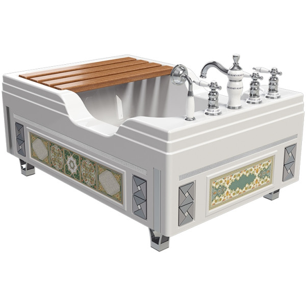 Ванна акриловая Радомир Тахарат 120*80 с каркасом с декор. ножками, слив-перерлив, комплект панелей, сиденье из террасной доски (1-01-0-0-1-166) Ванна акриловая Радомир Тахарат 120*80 с каркасом с декор. ножками, слив-перерлив, комплект панелей, сиденье из террасной доски (1-01-0-0-1-166)