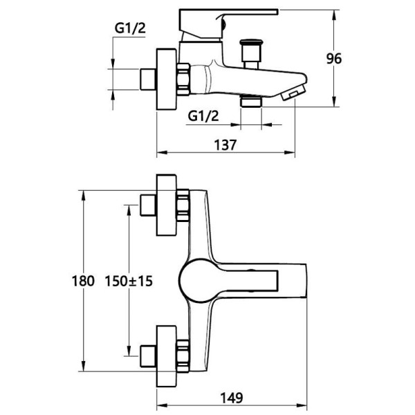Смеситель для ванны и душа Voda Fin хром (FN54)