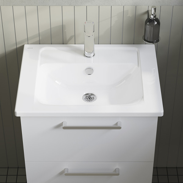 ТУмба подвесная Vitra Root 60 см с квадратной раковиной, 2 ящика, глянцевый белый (66294)