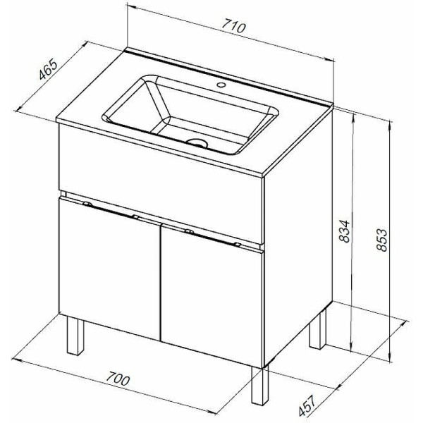 Тумба напольная Aquanet Алвита New 70 1 ящик, 2 дверцы, серый (00303899)