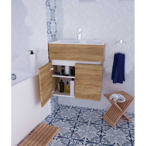 Тумба подвесная 1Marka Mira 600*300*652 с раковиной, дуб Сонома (У75337) Тумба подвесная 1Marka Mira 600*300*652 с раковиной, дуб Сонома (У75337)
