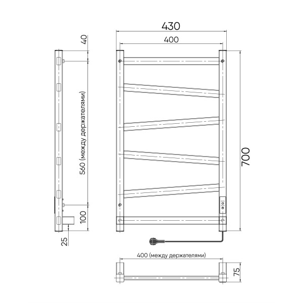 Полотенцесушитель электрический Indigo Element 700x400 таймер, унив.подкл.RxL, Черный муар  (LCEEPF70-40BRRt)