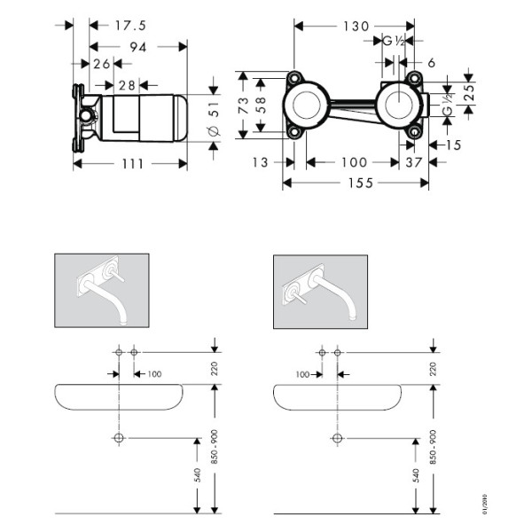 Скрытая часть смесителя для раковины Hansgrohe (13622180) Скрытая часть смесителя для раковины Hansgrohe (13622180)