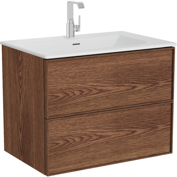 Тумба напольная Vitra Metropol Edge 80 см с раковиной c 2мя ящиками, с подсветкой в верхнем ящике, ореховое дерево (натуральный шпон) (67155)