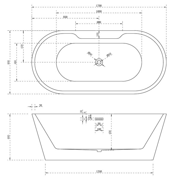 Акриловая ванна отдельностоящая Abber AB9299-1.7 170х80