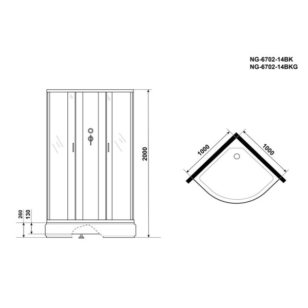 Душевая кабина Classic 100x100 стекло прозрачное, профиль черный (NG-6702-14BK)