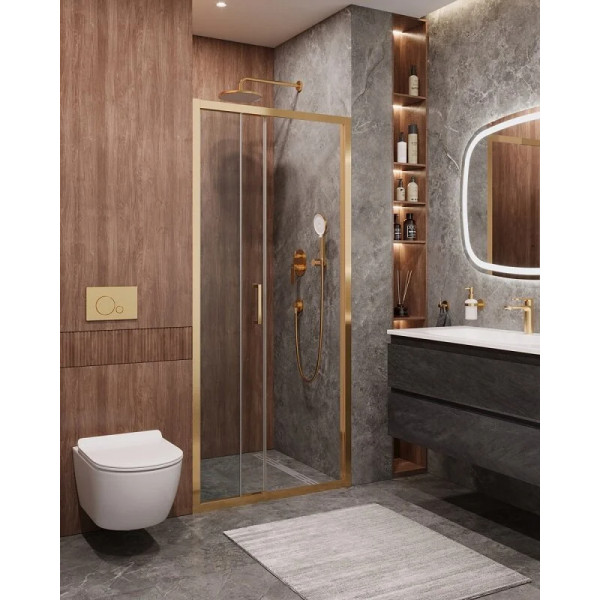 Душевая дверь Cezares Molveno 90x195 стекло прозрачное, профиль брашированное золото (MOLVENO-BF-3-90-C-BORO-IV)