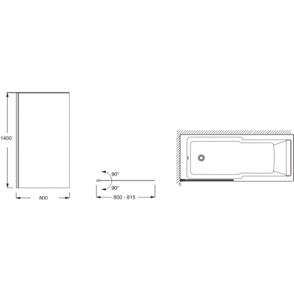 Душевые шторки для ванн Jacob Delafon Struktura 80x140 стекло прозрачное, профиль хром (E6D042-GA)
