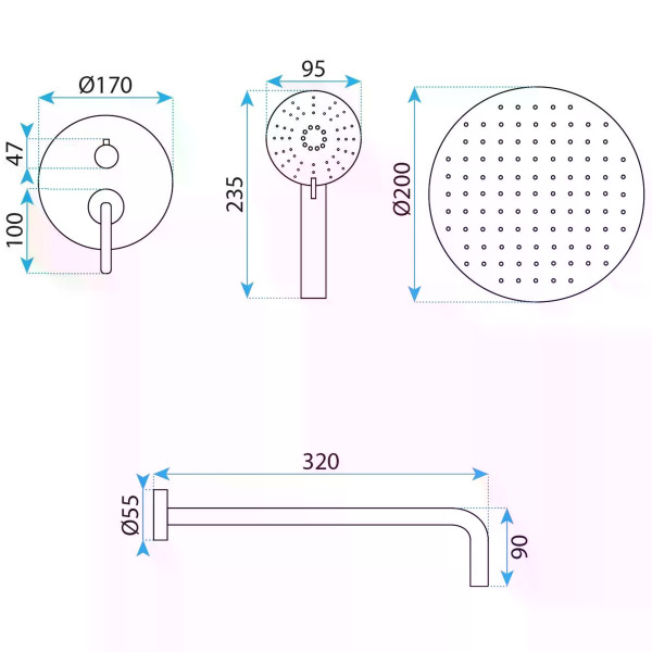 Душевая система Rea Ontario + BOX COPPER MAT (REA-P5650)