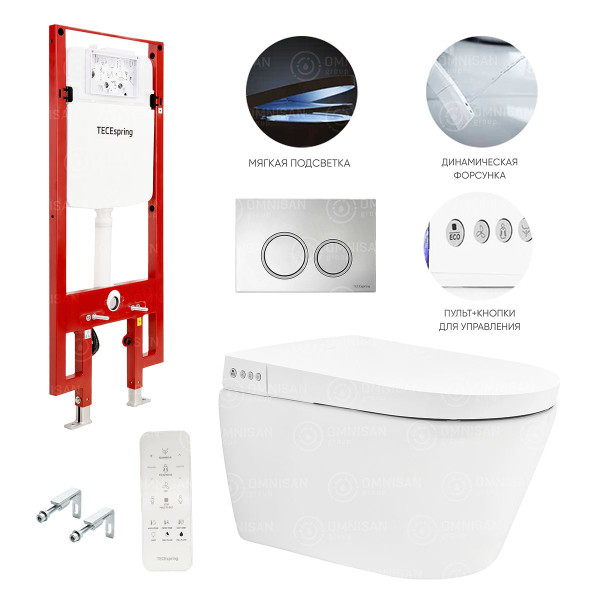 Комплект инсталляция с унитазом Tece TeceSpring с клавишей хром, с сиденьем (S955799)