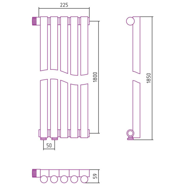 Дизайн-радиатор Сунержа Эстет-1 EU50 левый 1800*225 5 секций золотой (03-0310-1805)