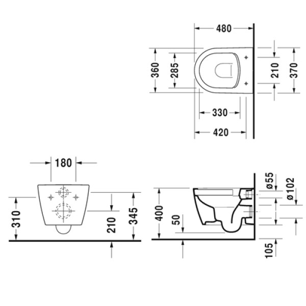 Унитаз подвесной безободковый Duravit ME by Starck 370х480х350 с сиденьем soft-close (45300900A1)