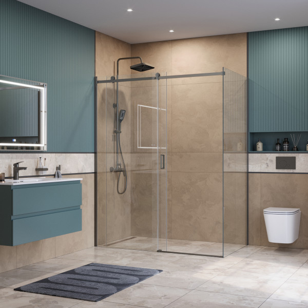 Душевой уголок BelBagno Soft Close-2 160x80x200 стекло прозрачное, профиль оружейная сталь матовая (SOFT_CLOSE-2-AH-1-160/80-C-GM)