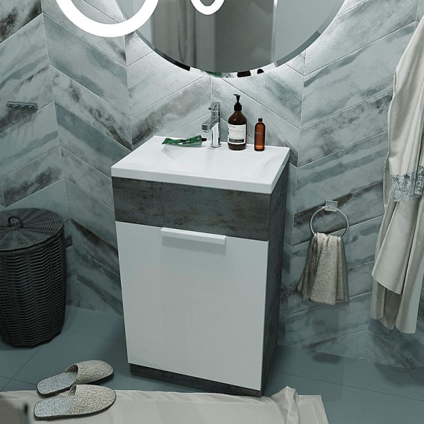 Тумба напольная 1Marka Revo 500*350*850 с раковиной, бетон (У99086)