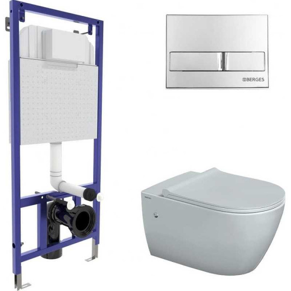 Комплект инсталляция с унитазом Berges NOVUM, кнопка L3, унитаз MASCON Rimless, сидение дюропласт Toma Slim SO (043216)