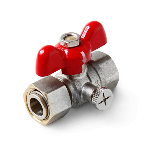 Кран 1/2" ВВ шаровый с накидной гайкой для подключения манометра Pro Aqua (красная бабочка) (FWB71-F15-F15x)