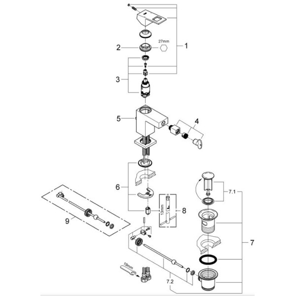Смеситель для биде Grohe Eurocube с донным клапаном (23138000) Смеситель для биде Grohe Eurocube с донным клапаном (23138000)
