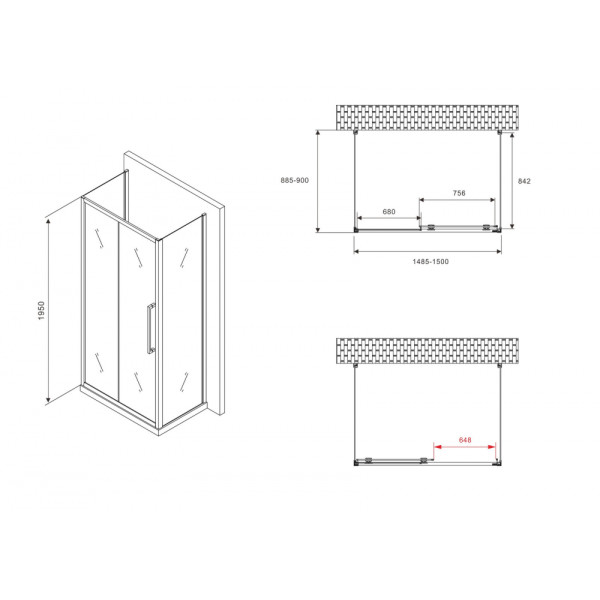 Душевой уголок Abber Schwarzer Diamant 90x90x195 стекло матовое, профиль черный (AG30150BMH-S90BM-S90BM)