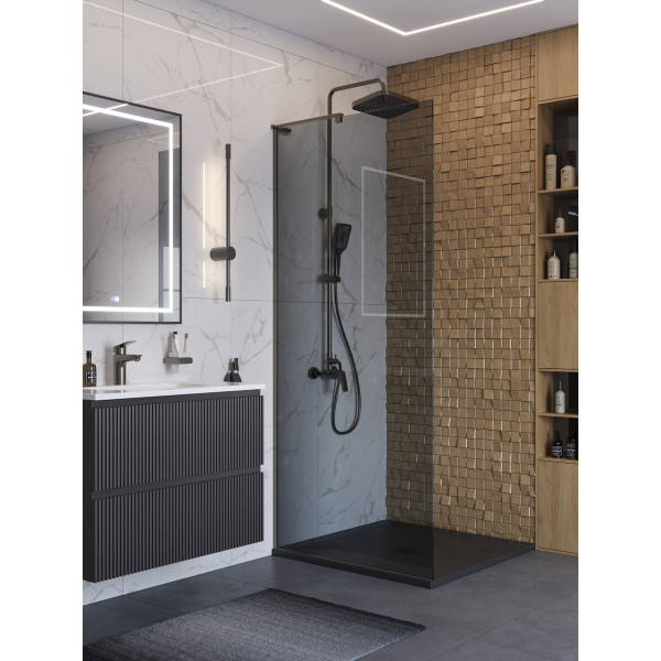 Душевое ограждение BelBagno Uno 80x200 стекло тонированное графит, профиль оружейная сталь матовая (UNO-L-1-TB-80-GR-GM) Душевое ограждение BelBagno Uno 80x200 стекло тонированное графит, профиль оружейная сталь матовая (UNO-L-1-TB-80-GR-GM)