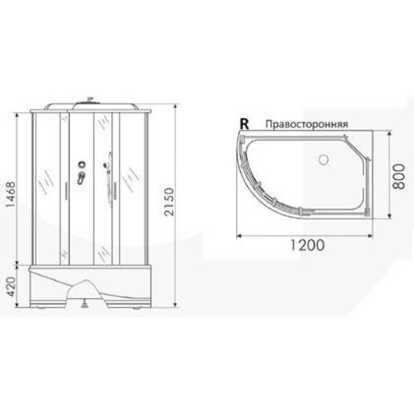 Душевая кабина Erlit 120х80 стекло матовое R (ER3512TPR-C3)