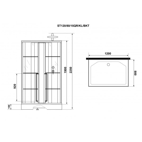 Душевая кабина Standart 80x120 стекло прозрачное, профиль черный (ST120/80/15QR/KL/BKT)