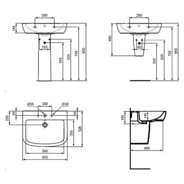 Раковина подвесная Ideal Standard Tempo 650х525х145 (T056301)