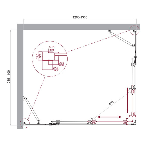 Душевой уголок BelBagno Luce 130x110x195 стекло прозрачное, профиль хром (LUCE-AH-22-130/110-C-Cr)