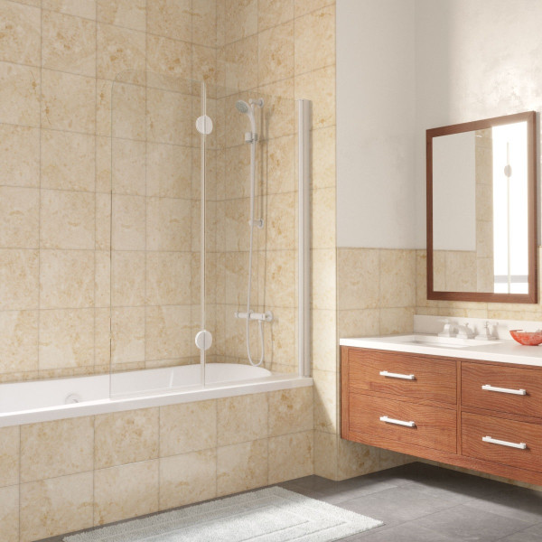 Душевая шторка на ванну Vegas Glass 120х140 E2V 120 01 01 R профиль белый, стекло прозрачное