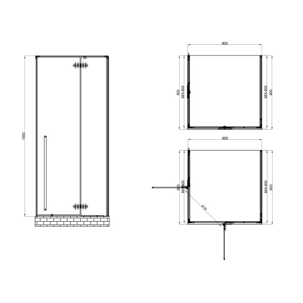 Душевой уголок Abber Eins 90x90x195 стекло прозрачное, профиль черный (AG06099B)