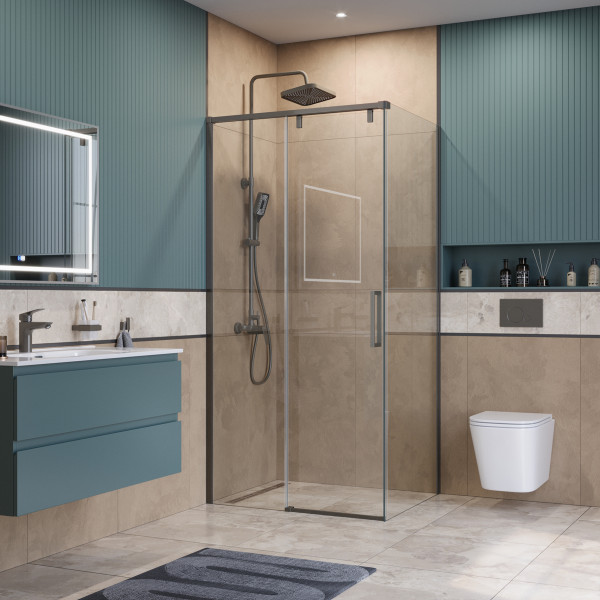 Душевой уголок BelBagno Soft Close-1 100x90x200 стекло прозрачное, профиль оружейная сталь матовая (SOFT_CLOSE-1-AH-1-100/90-C-GM)
