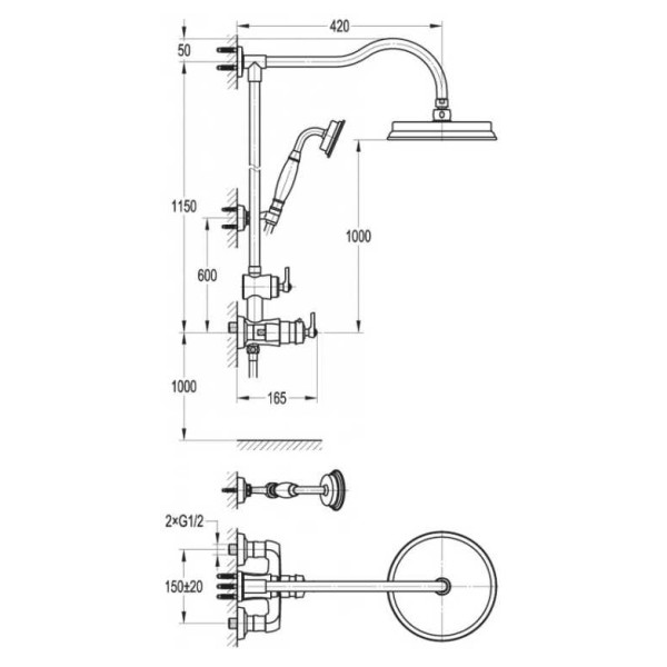 Душевая система Liberty с термостатическим смесителем, с ручным и верхним душем, хром (LIBERTY-F-CD-T-01)