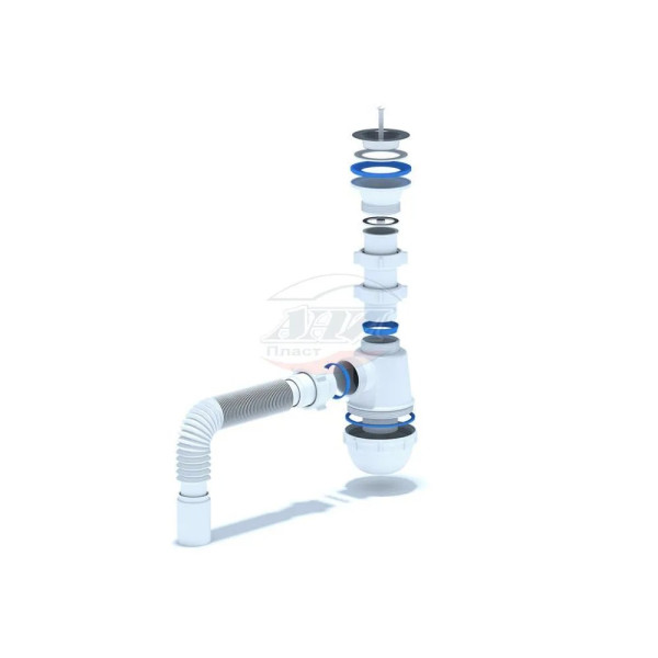 Сифон 40 мм. бутылочный АНИ "Грот" с выпуском 1 1/2"*70 мм., с гибкой трубой 40/40 АНИ пласт (A0105)