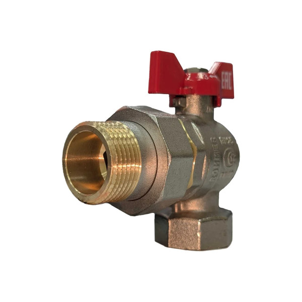 Кран угловой 1" шаровый со сгоном Rommer (ГОСТ, красная бабочка) RBV-0006-2610225 Кран угловой 1" шаровый со сгоном Rommer (ГОСТ, красная бабочка) RBV-0006-2610225