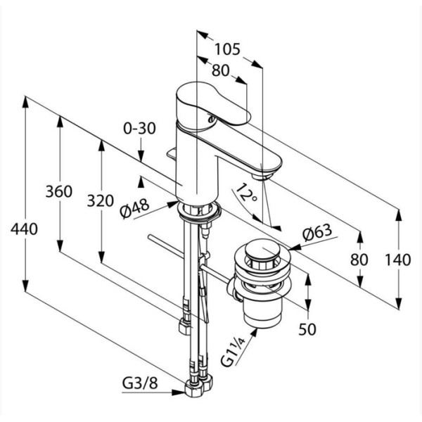 Смеситель для раковины Kludi Objekta хром, донный клапан (322340575)
