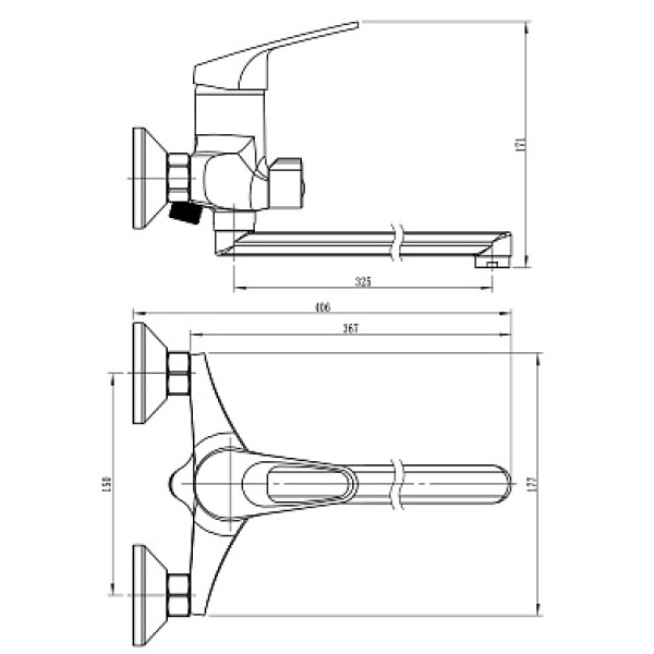 Смеситель для ванны и душа L2227 хром, плоский излив 30F Ligeya (L2227 Ligeya)