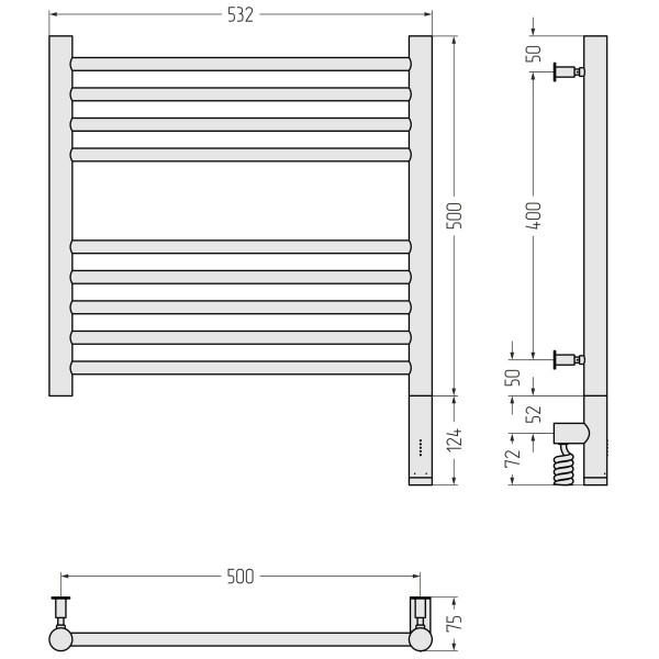 Полотенцесушитель электрический Сунержа Богема 3.0 прямая 500x500 провод справа матовый белый (30-5805-5050)