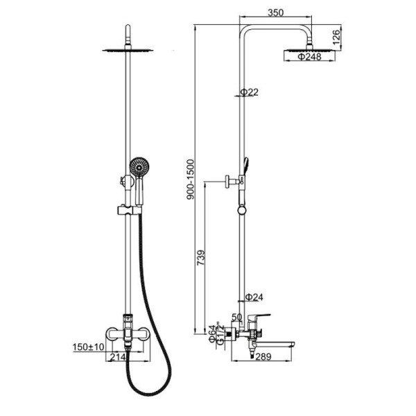 Душевая система Ledeme оружейная сталь (L2480D)