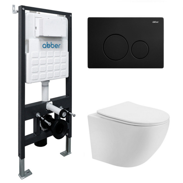 Комплект инсталляция с унитазом Abber Bequem с клавишей черная матовый (AC1100T-AC0105-AC0121MB)