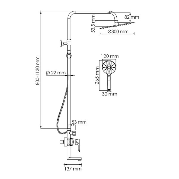 Душевая система WasserKRAFT хром (A166.116.127.010.CH)