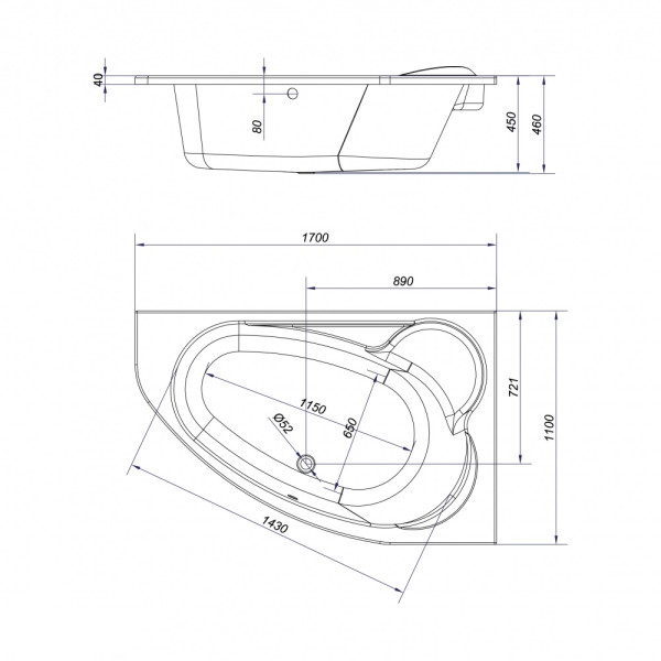 Ванна акриловая Cersanit Kaliope 1700х1100х450 R (P-WA-KALIOPE*170-RNL)