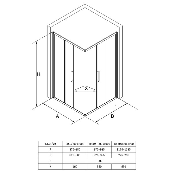 Душевой уголок Loranto 100x100x190 стекло прозрачное, профиль сатин (CS-AB01S-10)