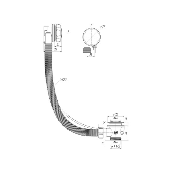 Обвязка для ванны АНИ полуавтомат 580 мм. (без сифона, ручка пласт. белая) АНИ пласт (EM501)