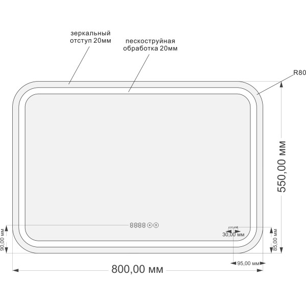 Зеркало Cersanit LED Design Pro 050 80х55 с подсветкой с часами  хол. тепл. cвет 